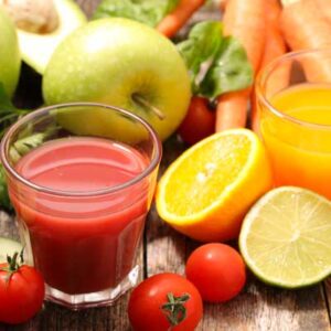 fruits and vegetables and juice